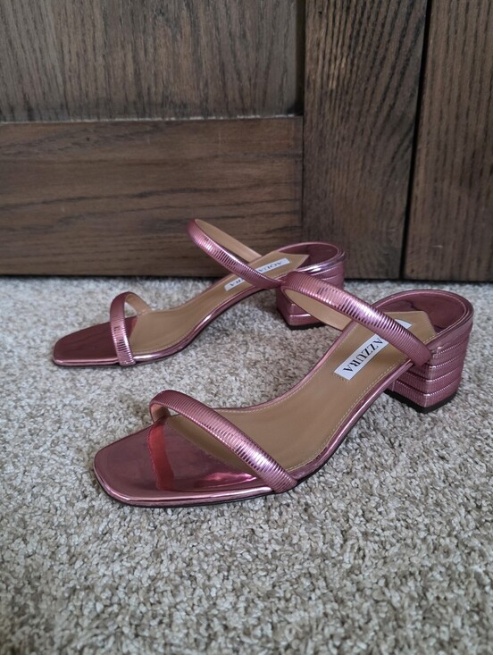 Aquazzura Shoes - Aquazzura Riviera Metallic Rose Pink Strappy Block Heel Sandals